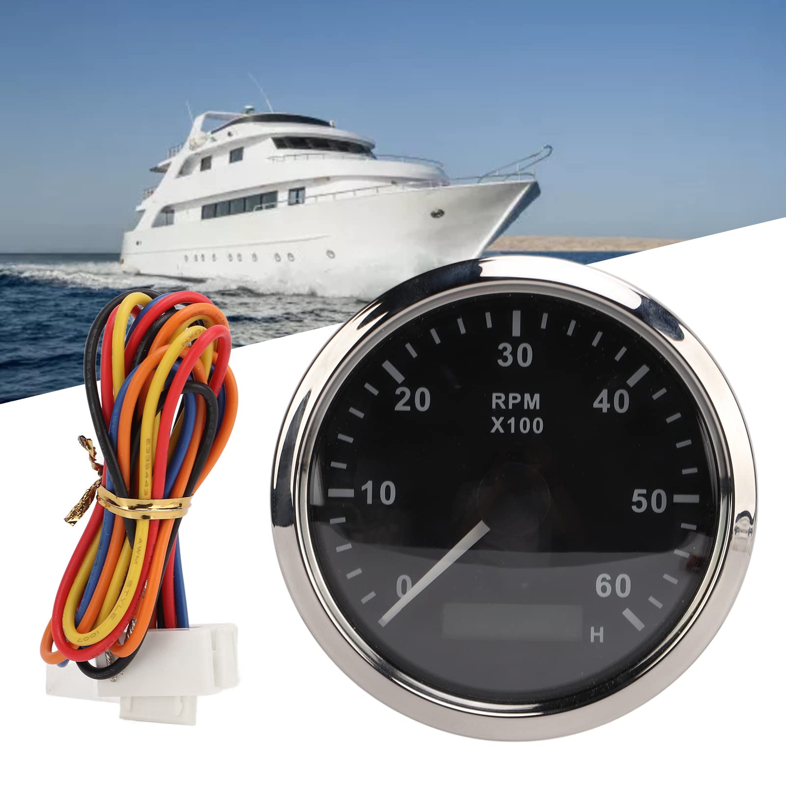 Contagiri marino impermeabile 12V 24V RPM Gauge 0 6000RPM per motori a benzina Barche Auto Camion Acciaio inossidabile Plastica ABS Compatto portatile