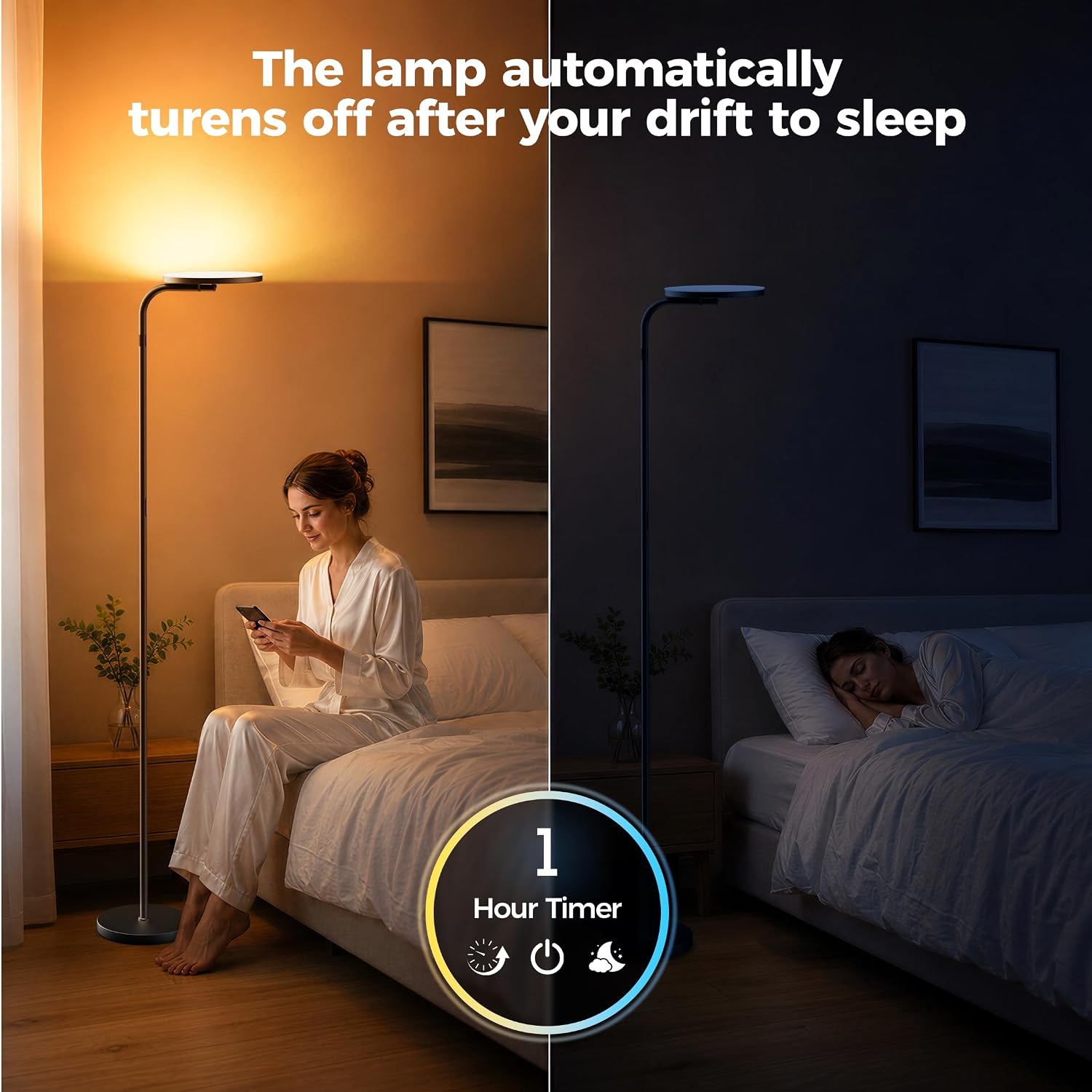 Light Therapy Lamp 15000 Lux, Full Spectrum Happy Lamp with Remote & Stepless Dimming, 4 Color Modes, 350° Rotating Head Floor Lamp, UV-Free Sunlight Lamp for Home Office, Energy Boost
