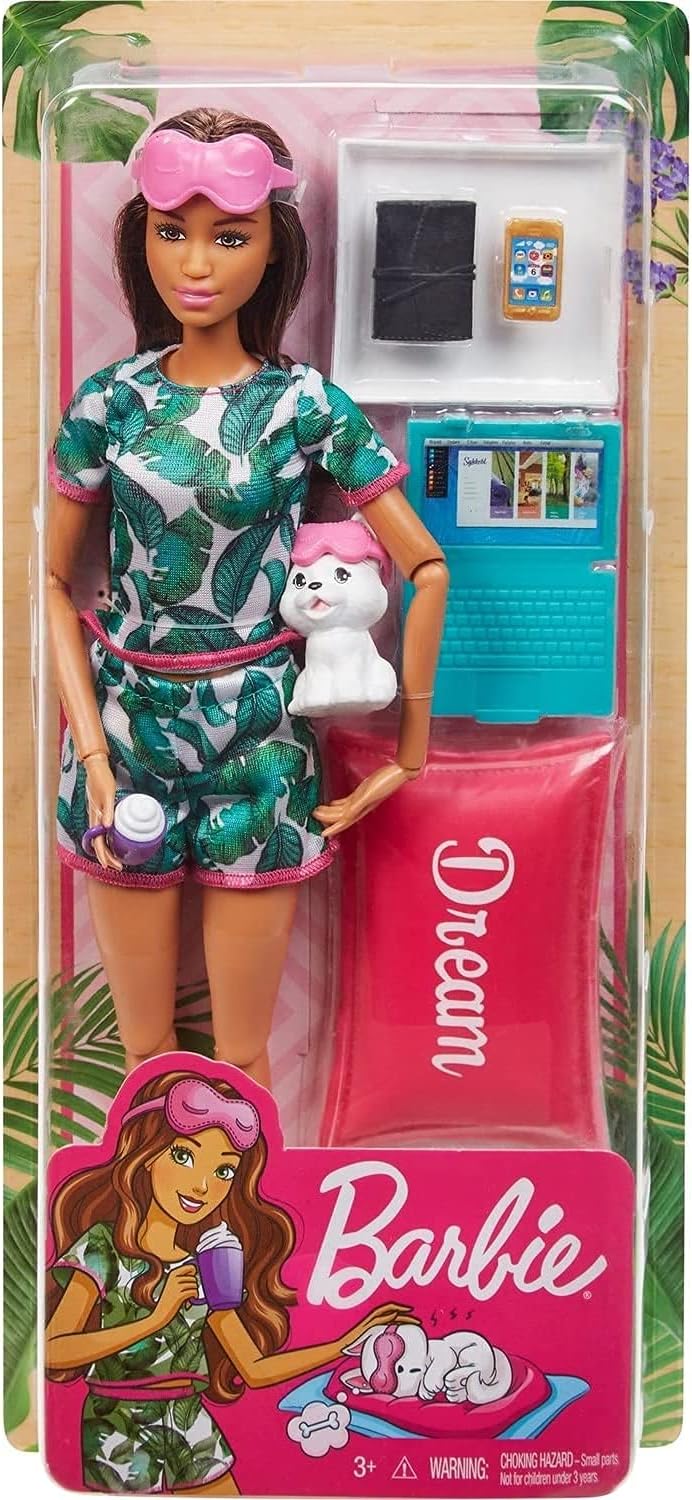 Bеѕt Prоmо ​Barbie Relaxation Doll, Brunette, with Puppy and 8 Accessories, Including Pillow, Journal and Sleep Masks, Gift for Kids 3 to 7 Years Old