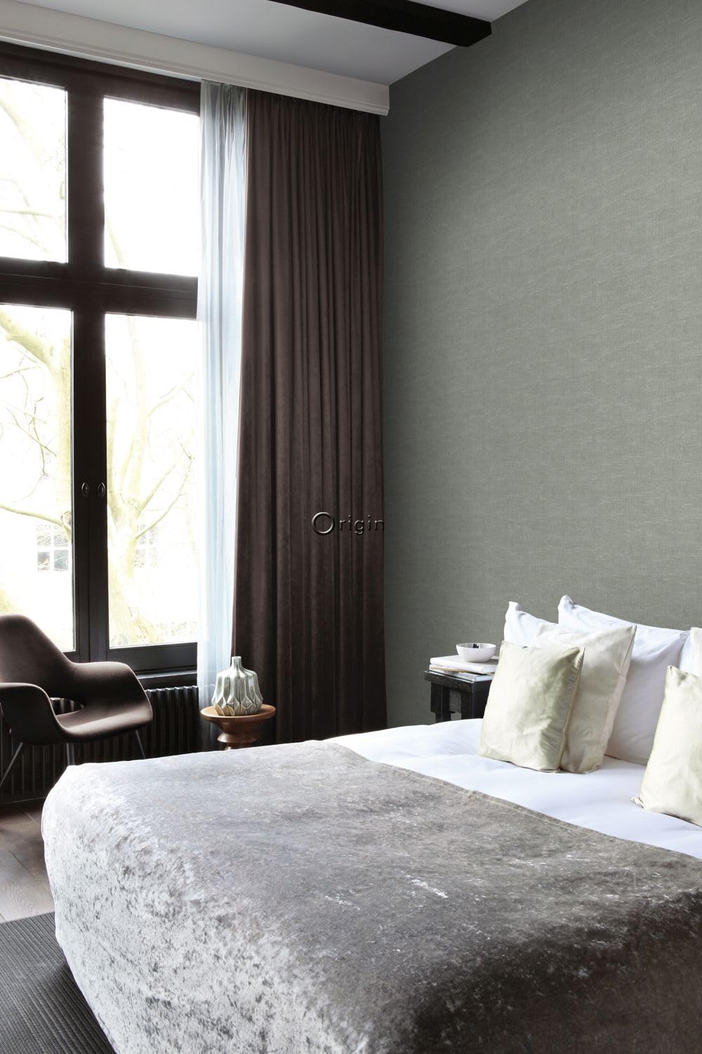 Origin Wallcoverings Tapeta lniana tekstura szaro zielonym 53 cm x 10.05 m