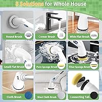 Vista 7 de Electric Spin Scrubber - Household Cleaning Brush with 8 Heads, 51.2in Extendable Pole Bathroom Scrubber for Stubborn Grease on Grill, Stovetop &