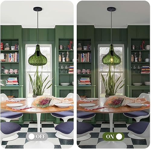 Miniatura 6 de Iluminación colgante de cristal verde, lámpara colgante de globo de vidrio vintage, lámpara colgante moderna de mediados de siglo, acabado negro,