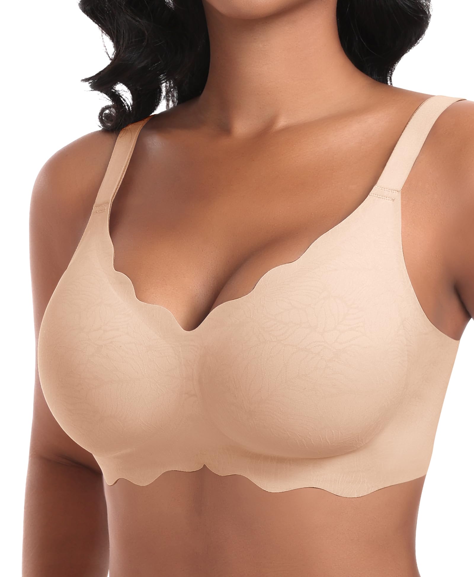 Ganado Damen Nahtloser BH Ohne Bügel Tiefem V-Ausschnitt gewellte Ränder Bequemer BH Bralette Soft BHS Bügellos Bustier Bra