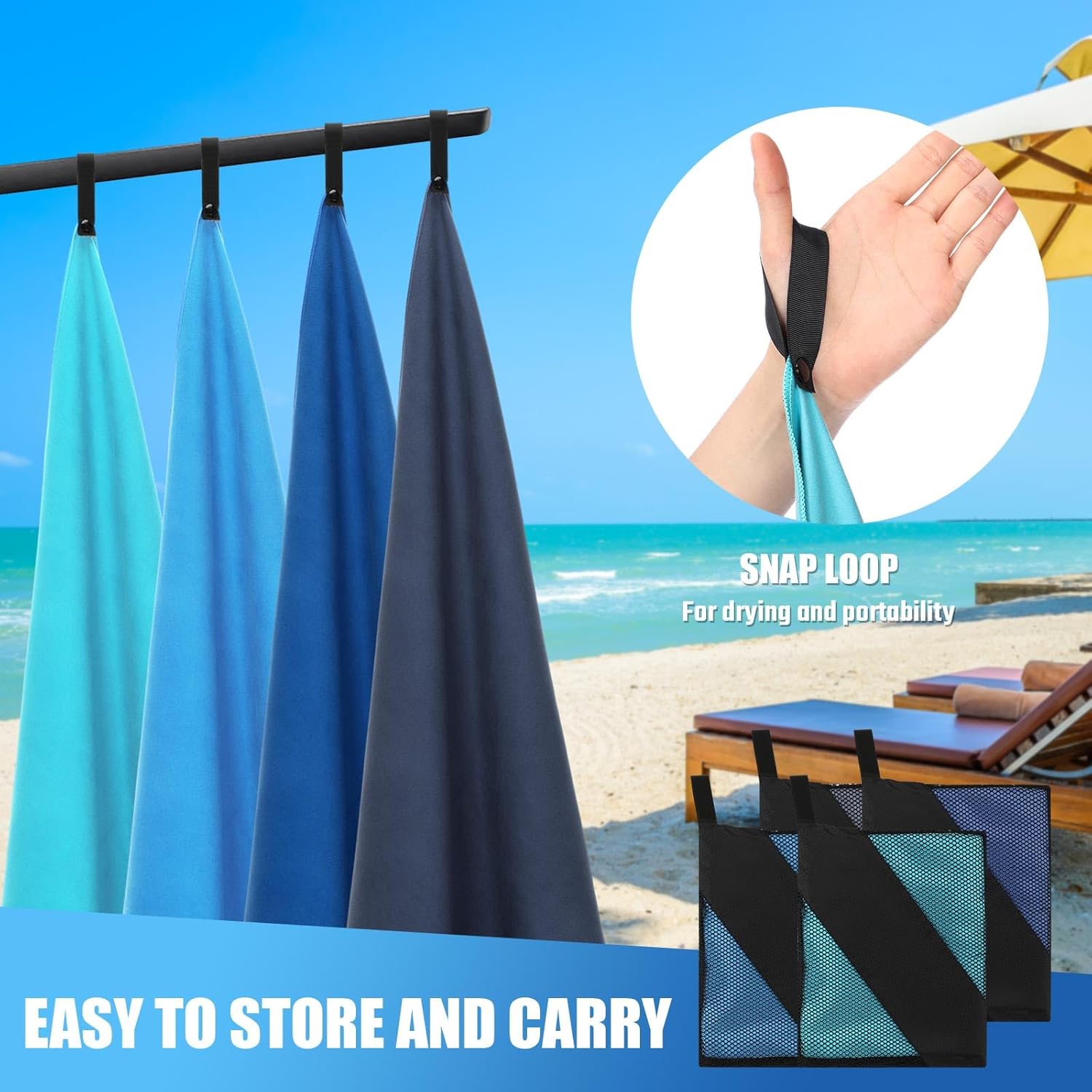 Hahafelt 4 Pcs Quick Dry Camping Towel Absorbent Microfiber Travel Towel 47.24'' X 23.62'' Travel Wash Cloth Set for Backpacking Camping Beach Gym Sports Yoga Swimming Pool