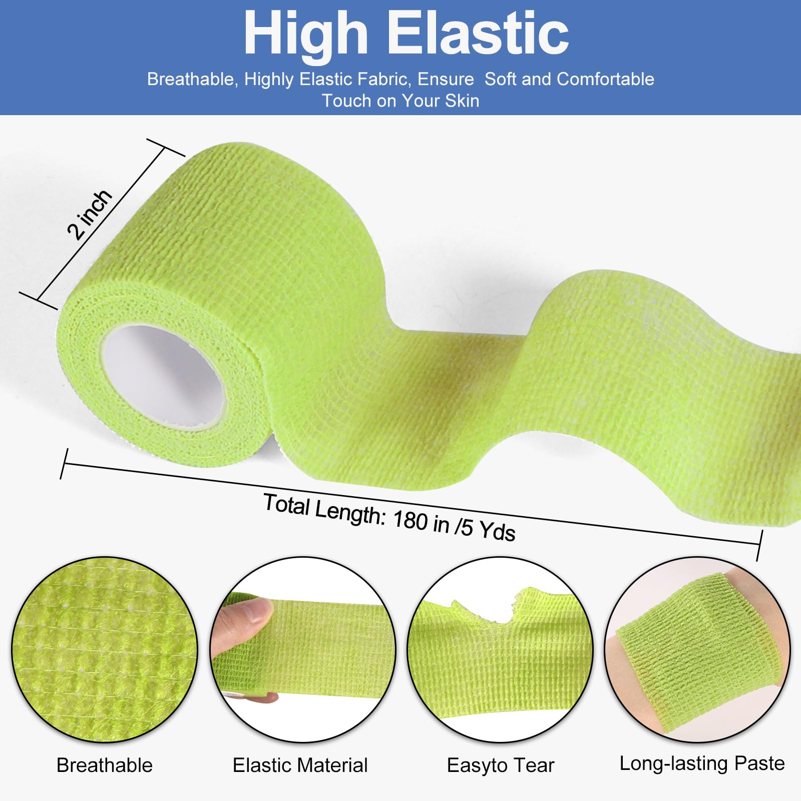 24 Stück 5,1 cm selbstklebende Bandagen, Tierärztliche Bandage für Hunde und Pferde, kohäsives elastisches Band für athletischen Sport, medizinische Erste Hilfe, Knöchelverstauchungen,
