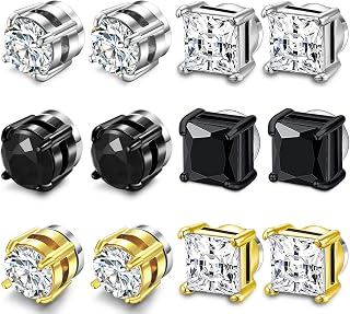 SIISPRI Magnetic Stud Earrings for Women Men Clip on Stud Earring Hypoallergenic Fake Earring Unisex Non Piercing CZ Halo Studs Diamond Earrings,Men's Aretes de lman