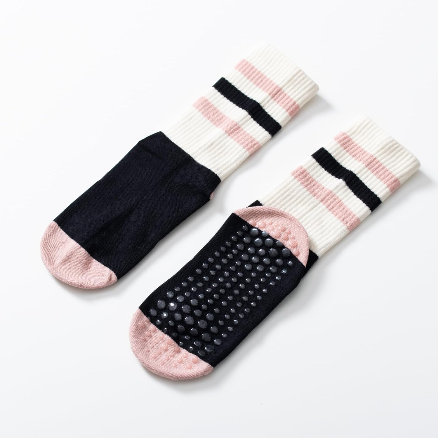 Yoga Pilates Socks with Grips for Women Non Slip Striped Cushioned Crew Socks for Barre Ballet Dance - Image 7