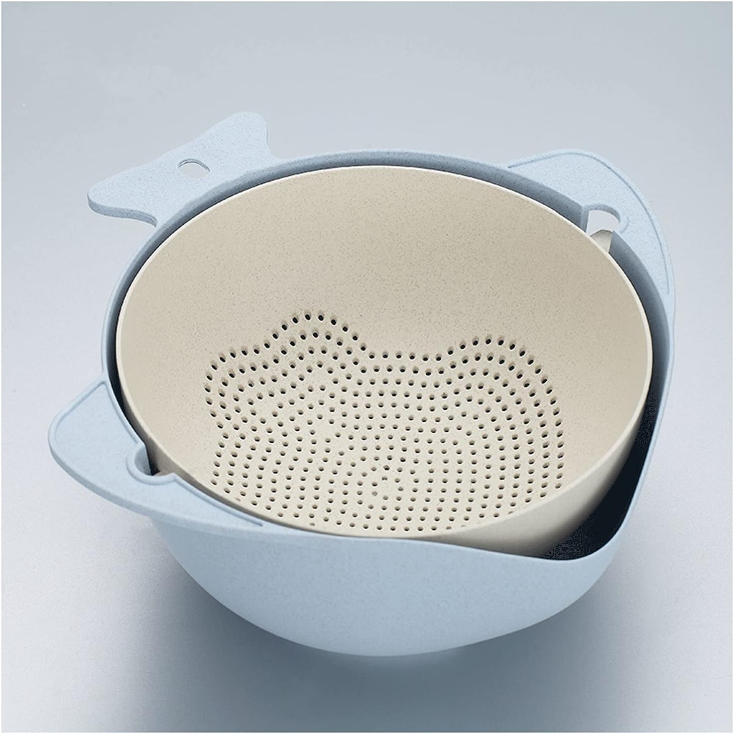 2-in-1 multifunctional kitchen colander strainer bowl set with handle and hooks double-layer plastic drain basket for fruits veggie and pasta(B)