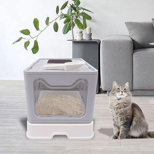 Miniatura 8 de Caja de arena para gatos, plegable, grande, grande, entrada frontal, salida superior, caja de arena para gatos con tapa, caja de arena cerrada para