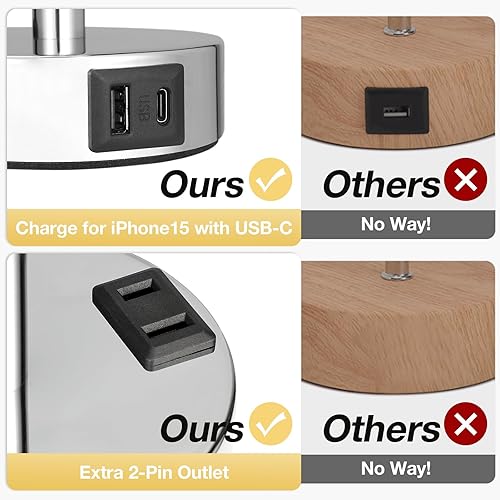 Miniatura 4 de Fenmzee Lámpara rosa para mesita de noche de dormitorio, lámpara de mesa táctil regulable de 3 vías, puertos de carga USB C, lámpara pequeña con