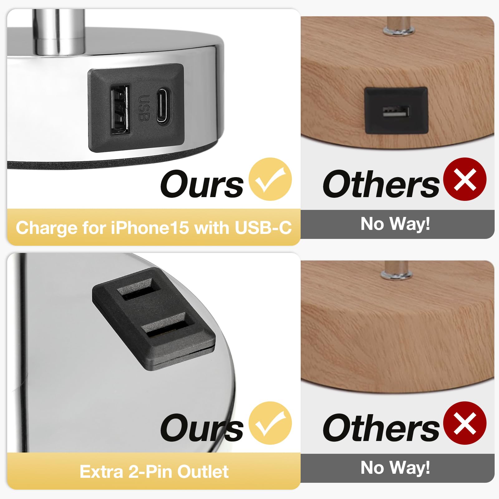 Fenmzee Lámpara rosa para mesita de noche de dormitorio, lámpara de mesa táctil regulable de 3 vías, puertos de carga USB C, lámpara pequeña con salida de CA para escritorio, habitación de niñas