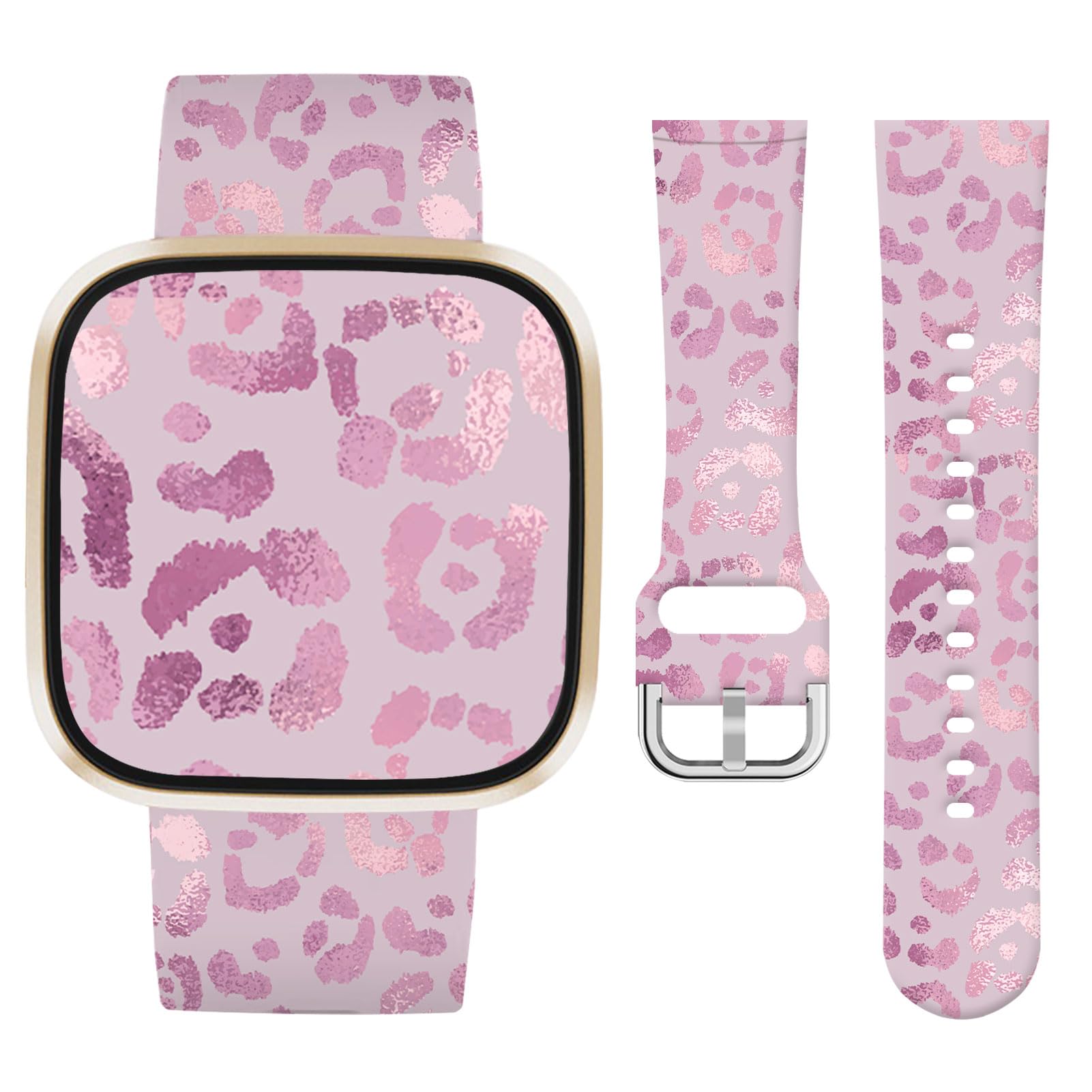 Vozehui Leopard Print Silicone Straps for Fitbit Versa 4 3 Sense Sense 2, Soft, Unique Printing Technology, Comfortable to Wear, Waterproof and Durable Replacement Band for Men Women