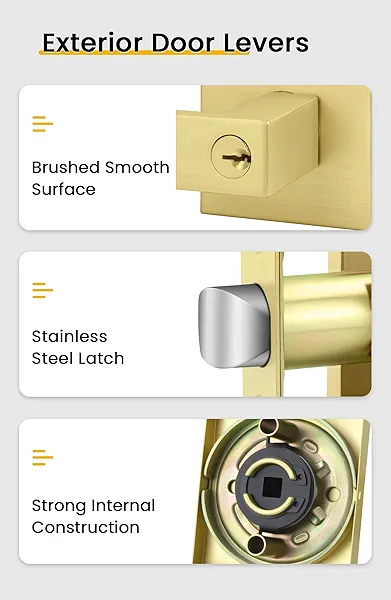 goldenwarm Exterior Door Lock Set Gold Front Door Lock Set, Heavy Duty Zinc-alloyed Front Door Handle and Deadbolt Set (1 Pack)