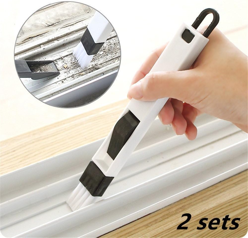 SummerBoom Sets of 2 Multipurpose Window Groove Cleaning Brush with Dustpan, 2-in-1 Corner Cranny Household Keyboard Cleaning Tool with Detachable Brush