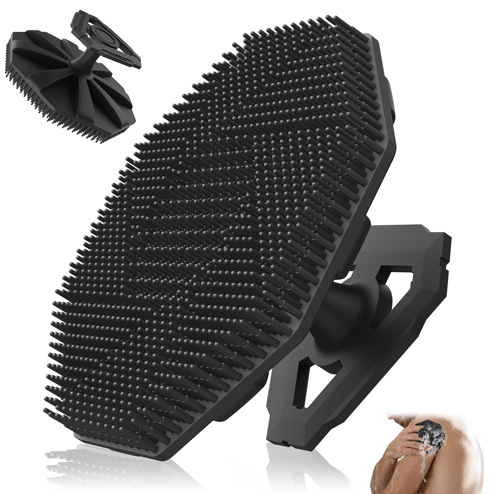 Silicone Body Scrubber, Non-Slip Handheld Cleansing Brush, Rich Foam, Deep Exfoliation, Brightening Skin, Comfortable Massage, for All Skin Types, Men and Women (Black) Silicone Body Scrubber-black