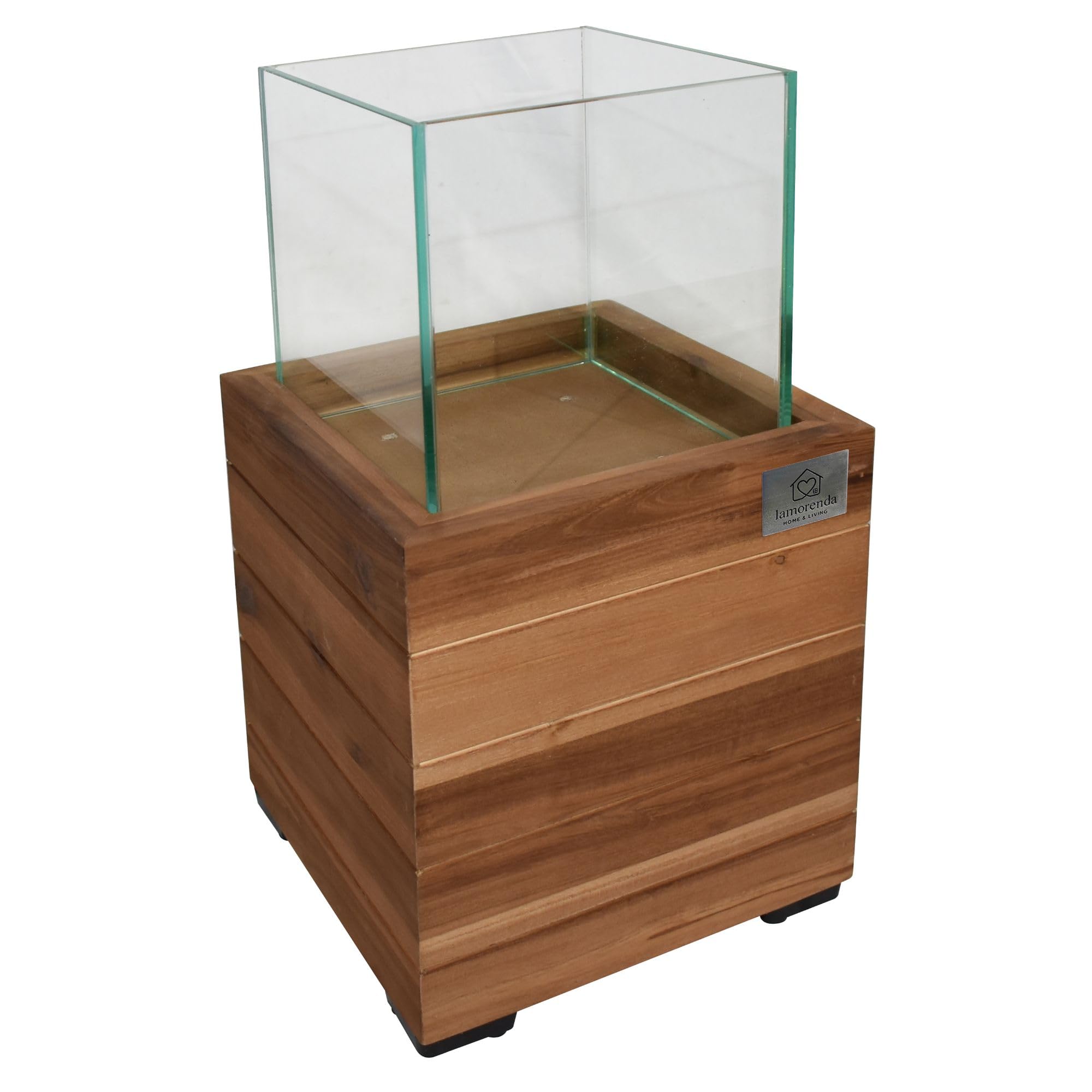 Windlicht Laterne Dekoleuchte Holz Akazie 21,5 x 21,5 x 40 cm Innen- und Außenbereich Dunkelbraun