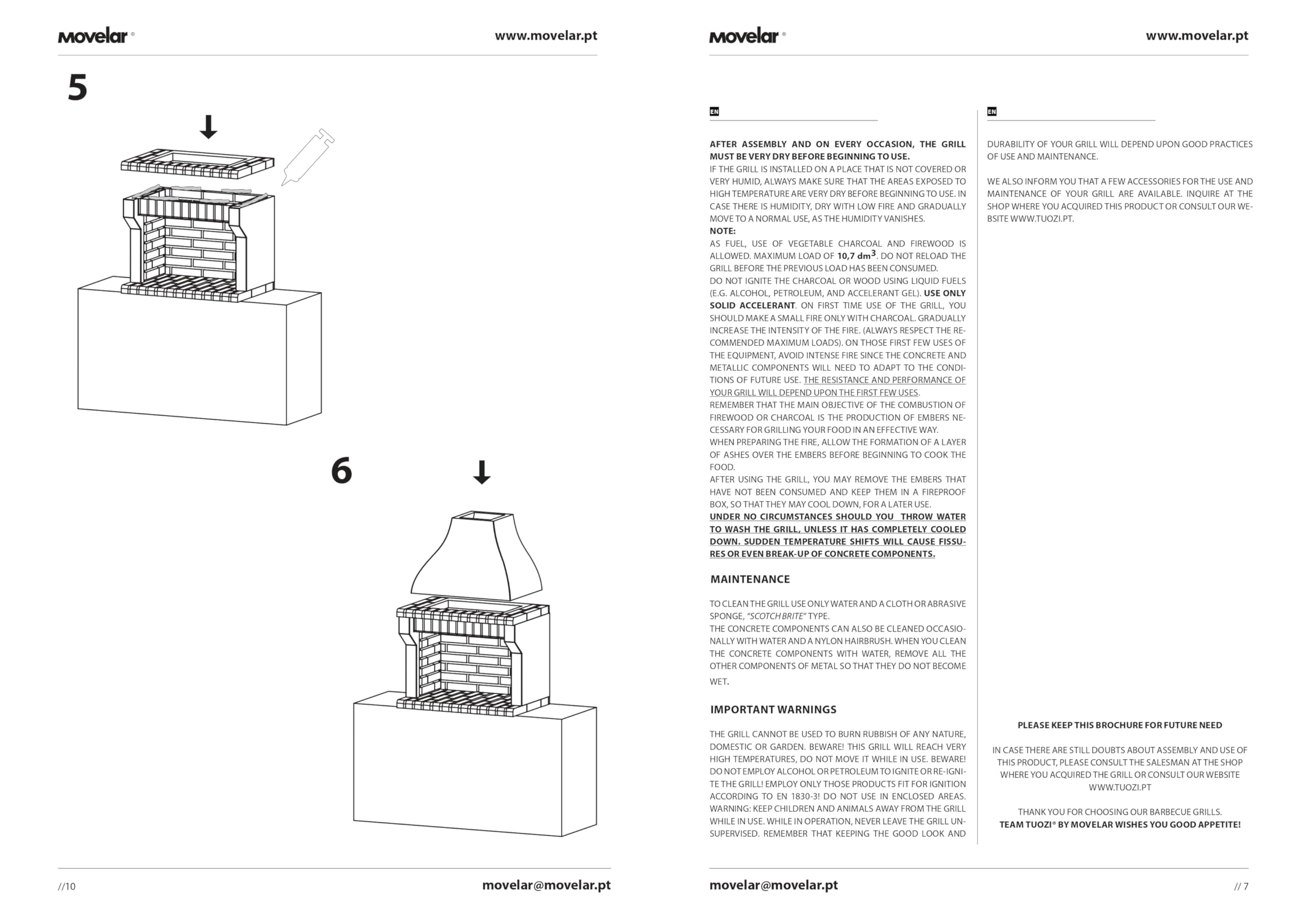 MOVELAR - Barbacoa de Obra en Hormigón y Ladrillo Alcoa Volante – Para Carbón y Leña, Resistente y Duradera para Exterior (86,5 x 58 x 150 cm)