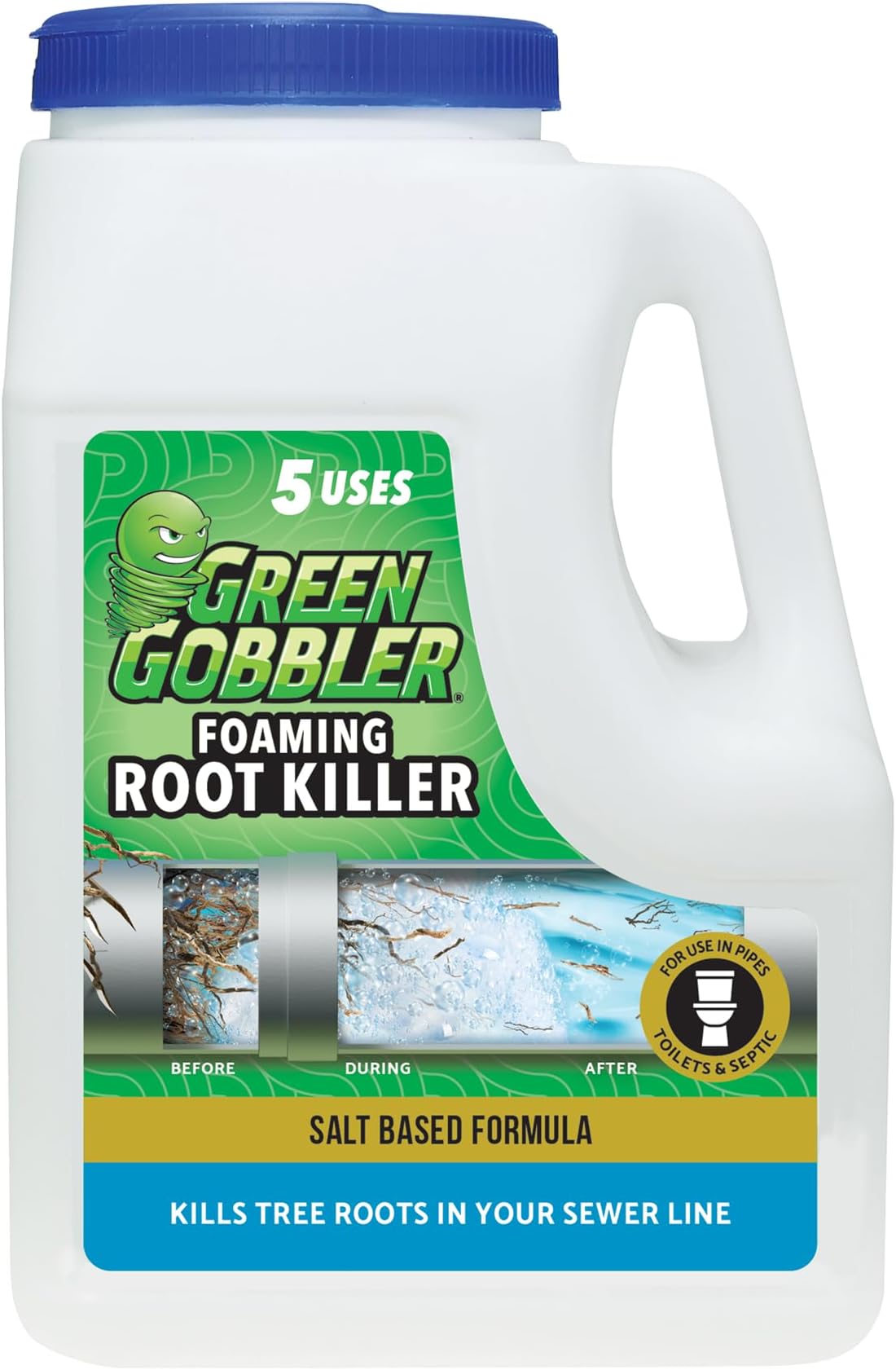Green Gobbler, FOAMING Root Killer | Kills Tree Roots in Pipes & Sewer Lines | Contains No Copper Sulfate | Safe for Pipes and Septic - 4 USES, 10LBS