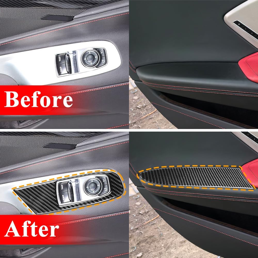 AeroBon C8 Real Carbon Fiber Interior Cover Trim Compatible with 2020-2025 Corvette C8 Stingray Z06 E-Ray Coupe, Window Lift Switch and Inner Door Handle Panel Trim Overlay