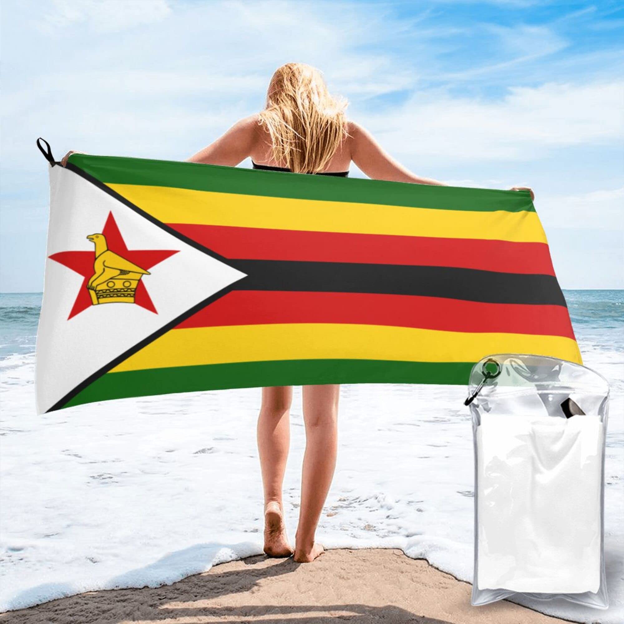 Lsjuee Flag of Zimbabwe Microfiber Beach Towel-Quick Dry Oversized Towels Blanket for Travel Pool Camping