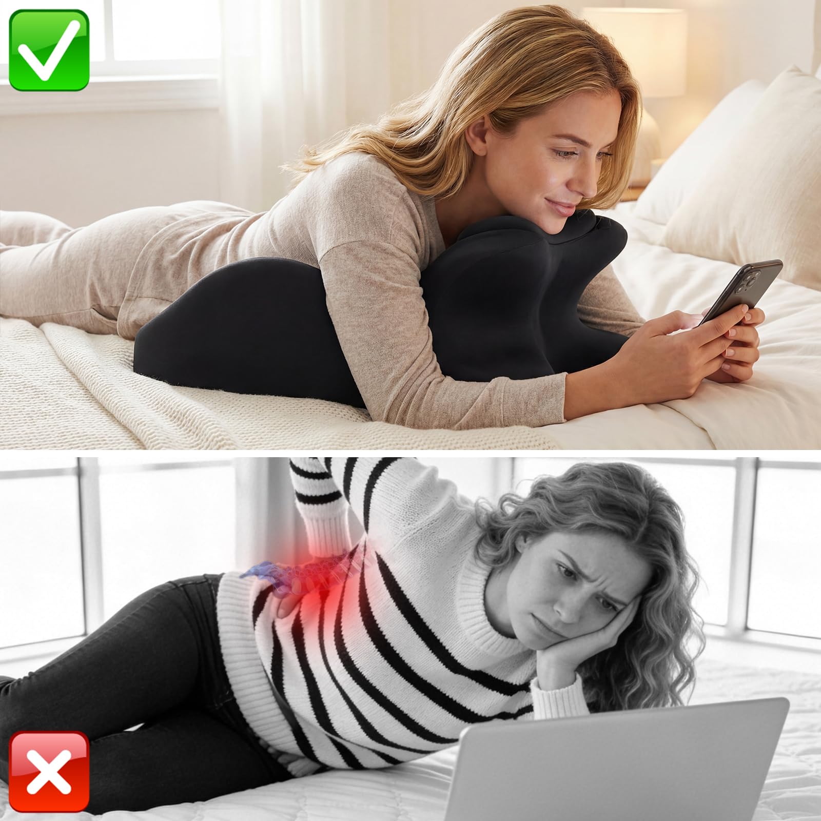 Cuscino Ergonomico a Cuneo in Memory Foam 27° con Poggiatesta Removibile, Cuscino da Lettura per Letto e Divano, Supporto per Schiena, Collo e Gambe, Fodera Lavabile Antiscivolo, 59 x 39 cm