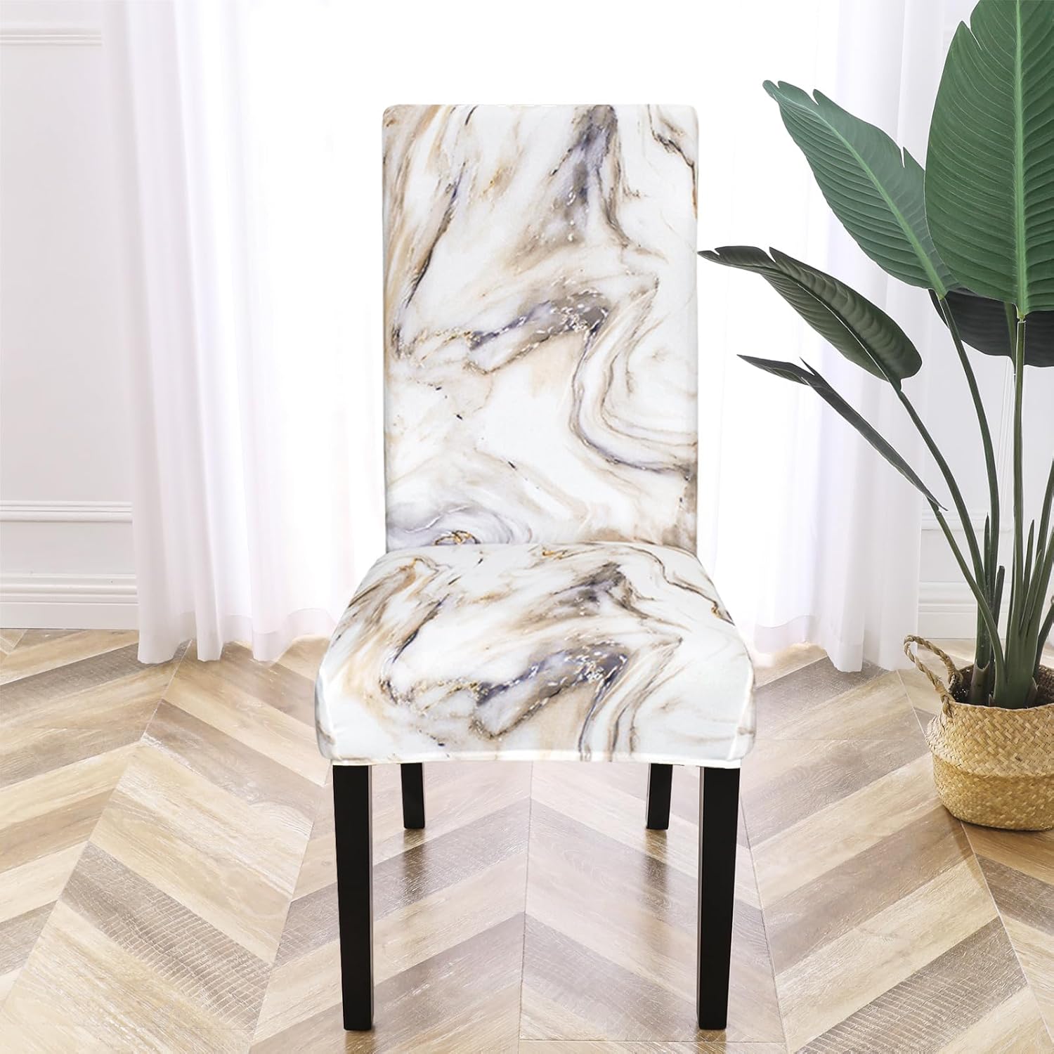 Gibelle Dining Room Chair Covers Set of 8, Stretch Parsons Chair Slipcovers Universal Removable Washable Chair Seat Covers Protector for Dining Room, Kitchen, Hotel and Party, Grey Gold Marble