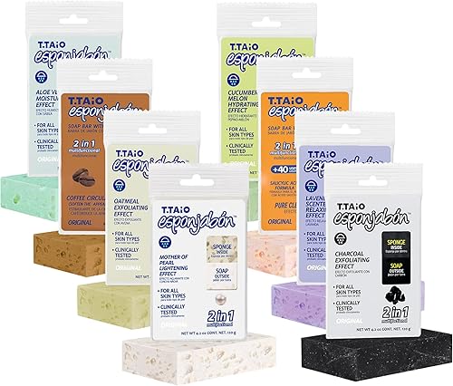 Miniatura 10 de T.Taio Esponjabon - Esponjabon - Esponja de jabón - Exfoliante de ducha y lavado de baño - Masaje facial - Accesorios de baño - Madre perla, aloe