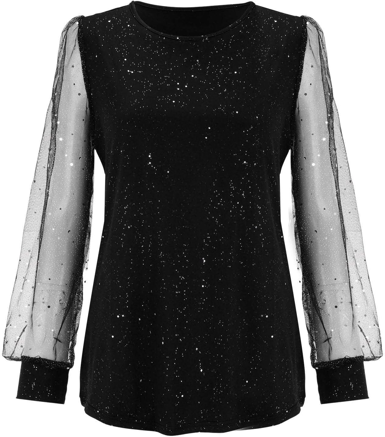 Women's Sequin Tops Sparkle Long Sleeve Blouses Shimmer Glitter Sweatshirt Party Crewneck Loos Holiday Cocktail Attire - Image 3
