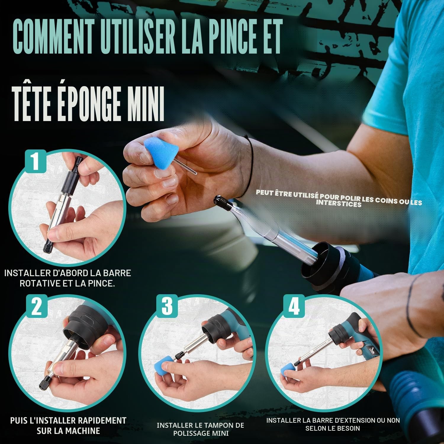 AUTIWOZ Polisseuse de voiture à batterie, mini polisseuse 30 mm/75 mm, 6 vitesses rotatives et excentriques, kit de polissage pour détail et cirage de voiture, avec boîte