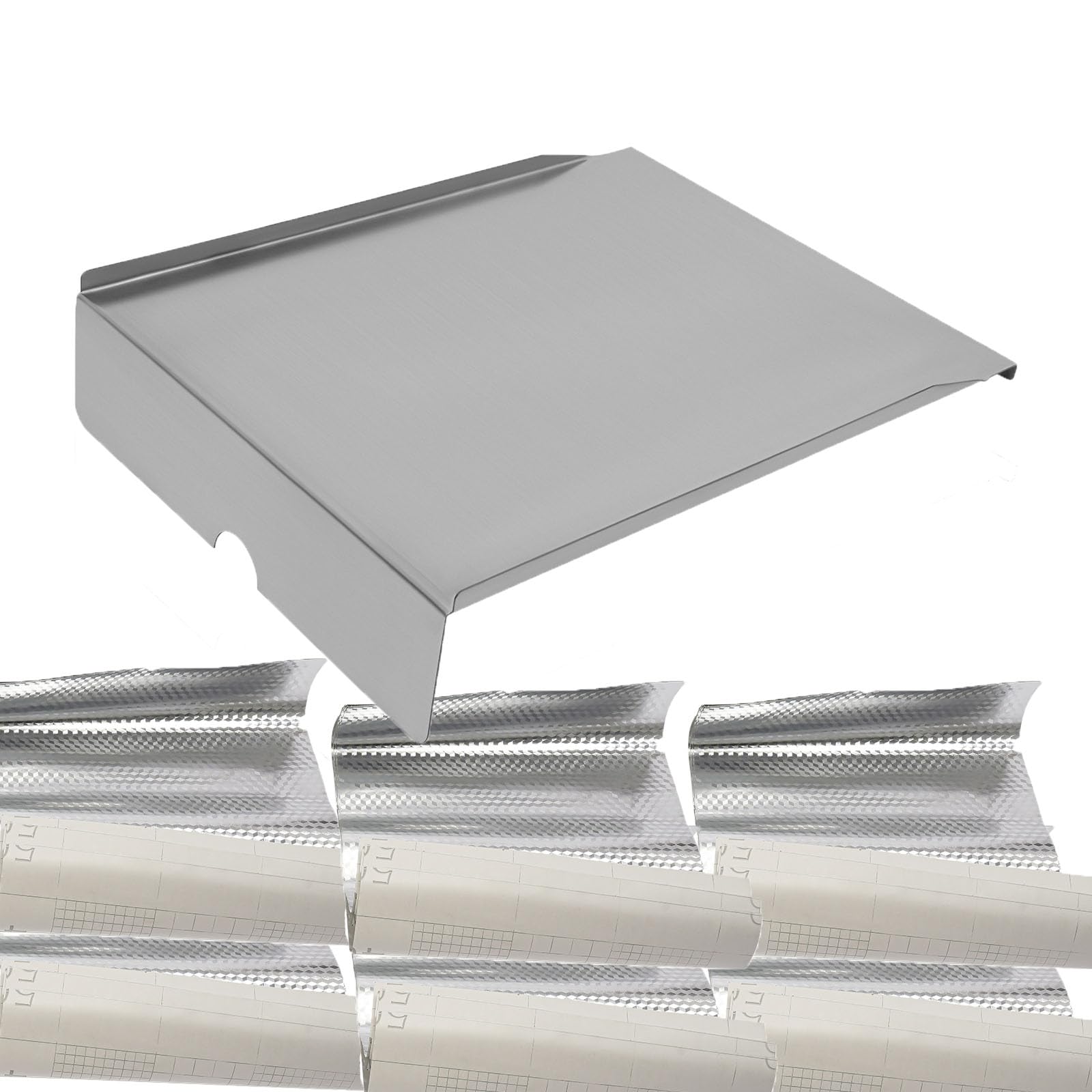 POIOKLJRE Oven Grease Drip Pan, BBQ Stainless Steel Drip Tray Set, Includes Stainless Steel Drip Tray and 6 Reusable Aluminum Foil Liners, Drip Tray Liner Kit for a Better Grilling Experience