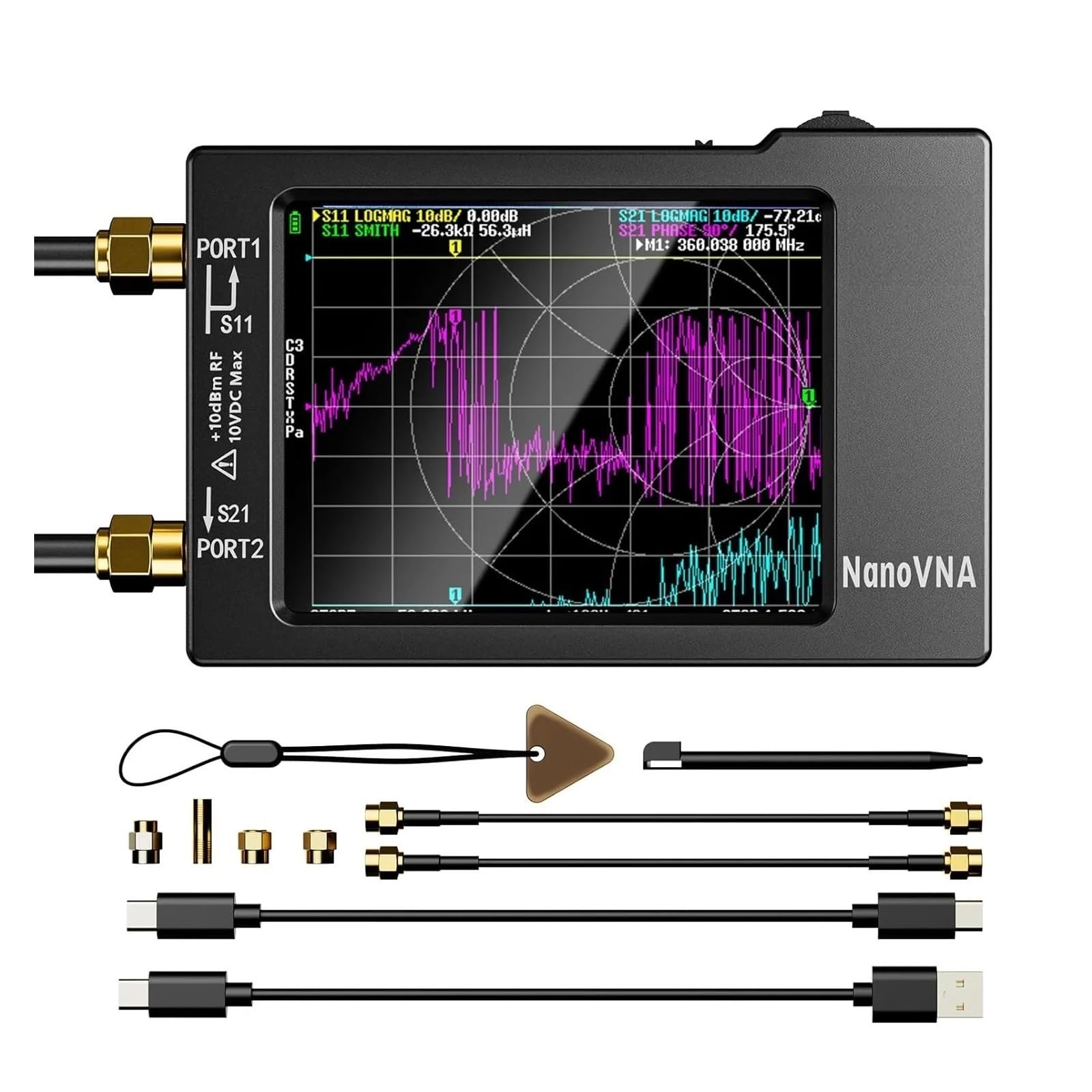 NanoVNA-H Wektorowy analizator anten sieciowych, wyświetlacz 2,8 cala, 10 kHz-1,5 GHz, MF HF, VHF, UHF, SWR, z gniazdem na kartę SD, cyfrowy nanotester(NanoVNA-H)