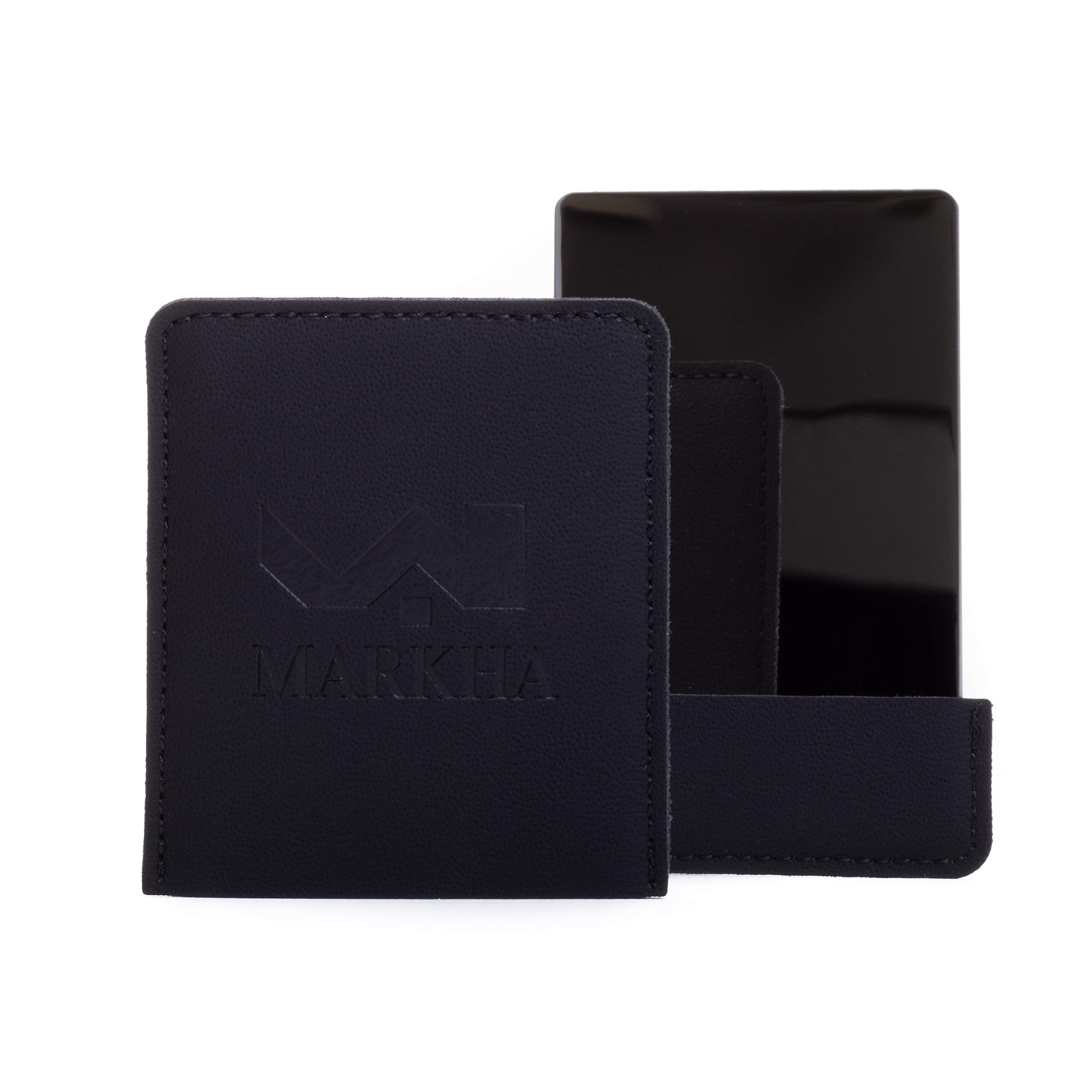 Black: Markha Compact Small Unbreakable Travel Mirror - Portable & Thin For Pocket, Purse & Wallet For Men & Women (Black)