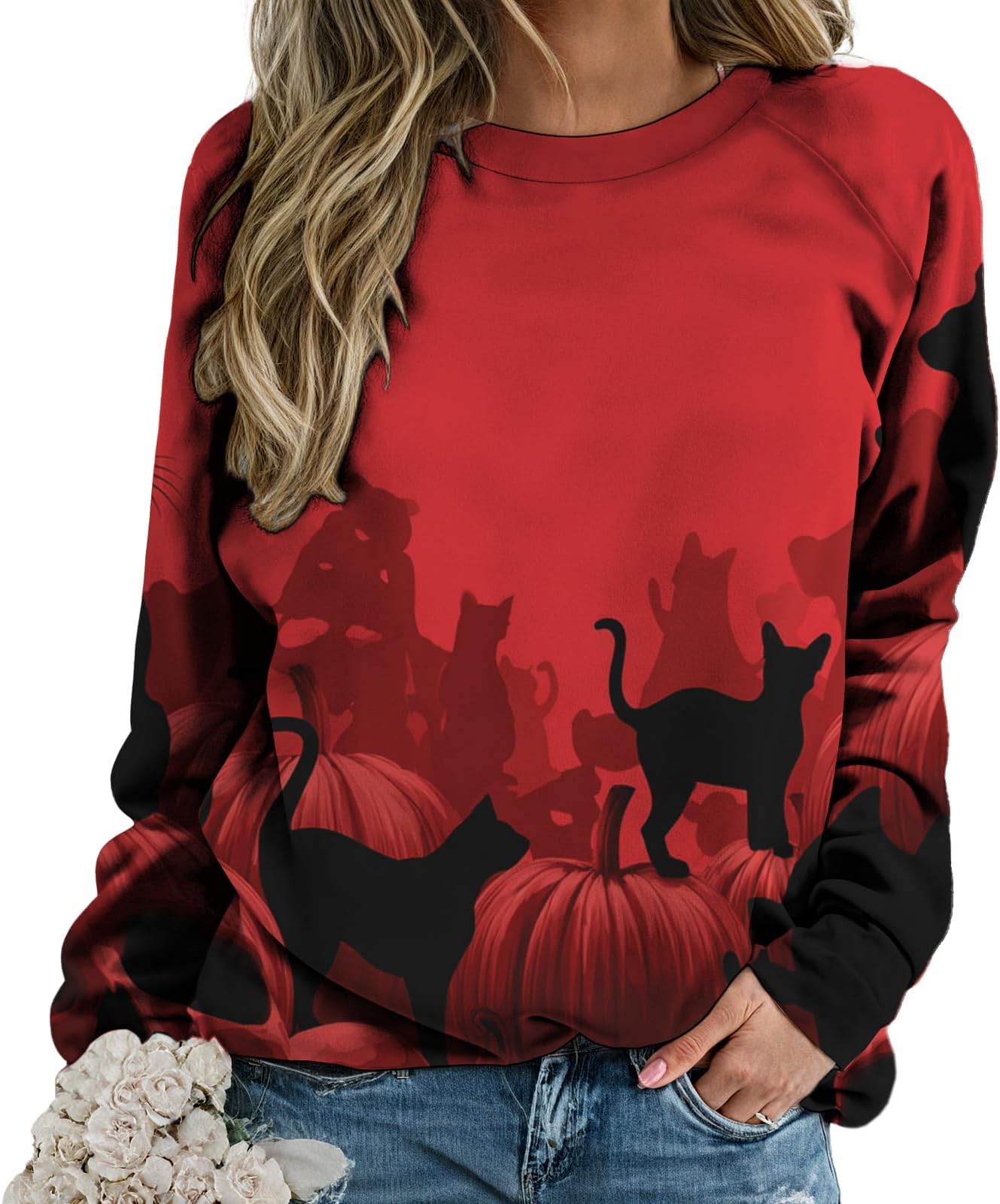 - Womens Halloween Crewneck Sweatshirt Funny Graphic Comfy Sweatshirt Casual Pullover Fall Basic Tops