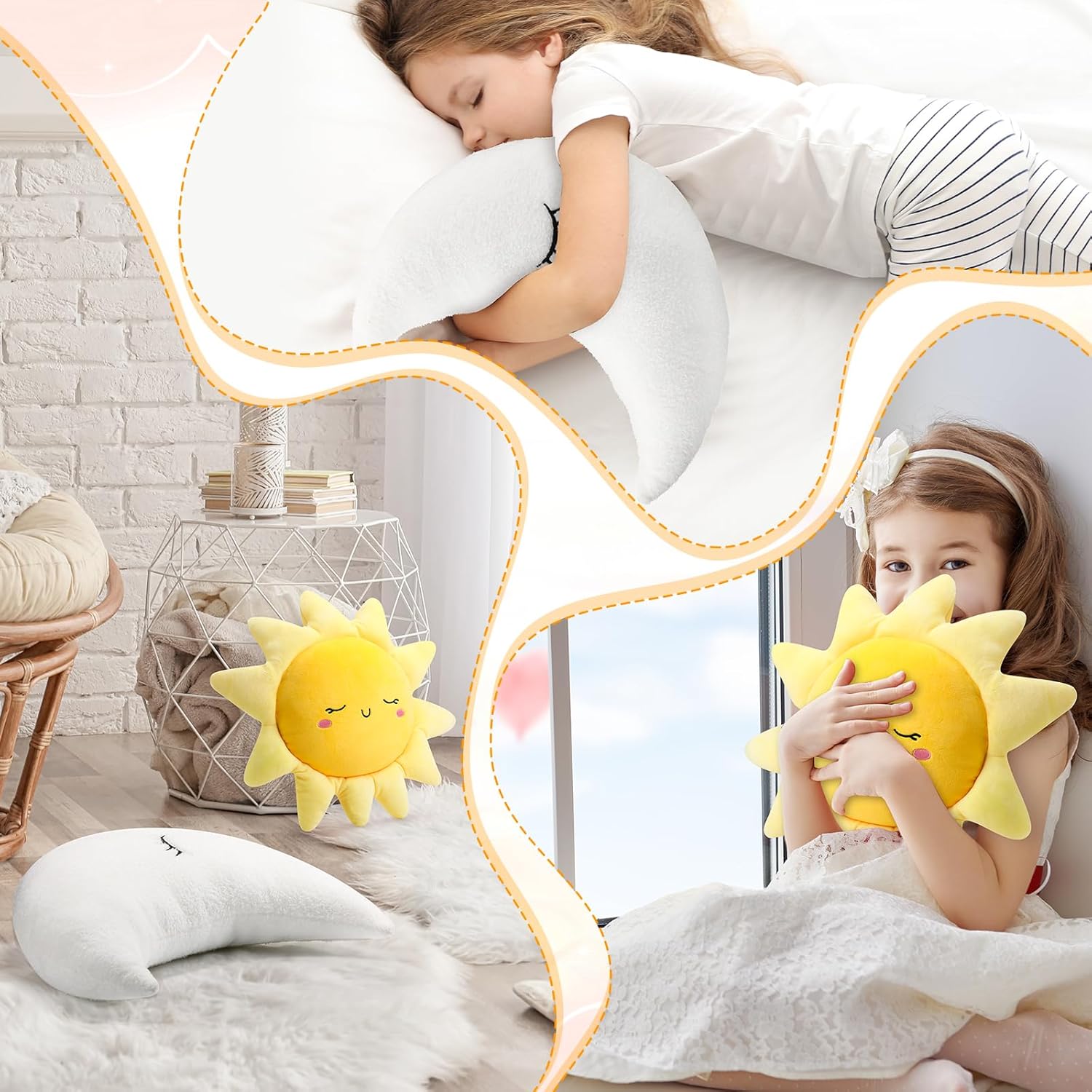 HyDren 2 Pcs Sun and Moon Plush Pillow 20.8'' 17.7'' Decorative Sofa Cushion Cute Soft Stuffed Throw Pillow Baby Children Nursery Decor Plush Toy Birthday Gift for Home Room Car Floor Decor