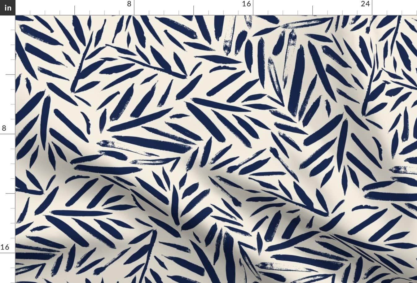 Spoonflower Fabric - Brush Leaves Navy Cream Botanical Texture Midnight Blue Printed on Upholstery Velvet Fabric Fat Quarter - Upholstery Home Decor Bottomweight Apparel
