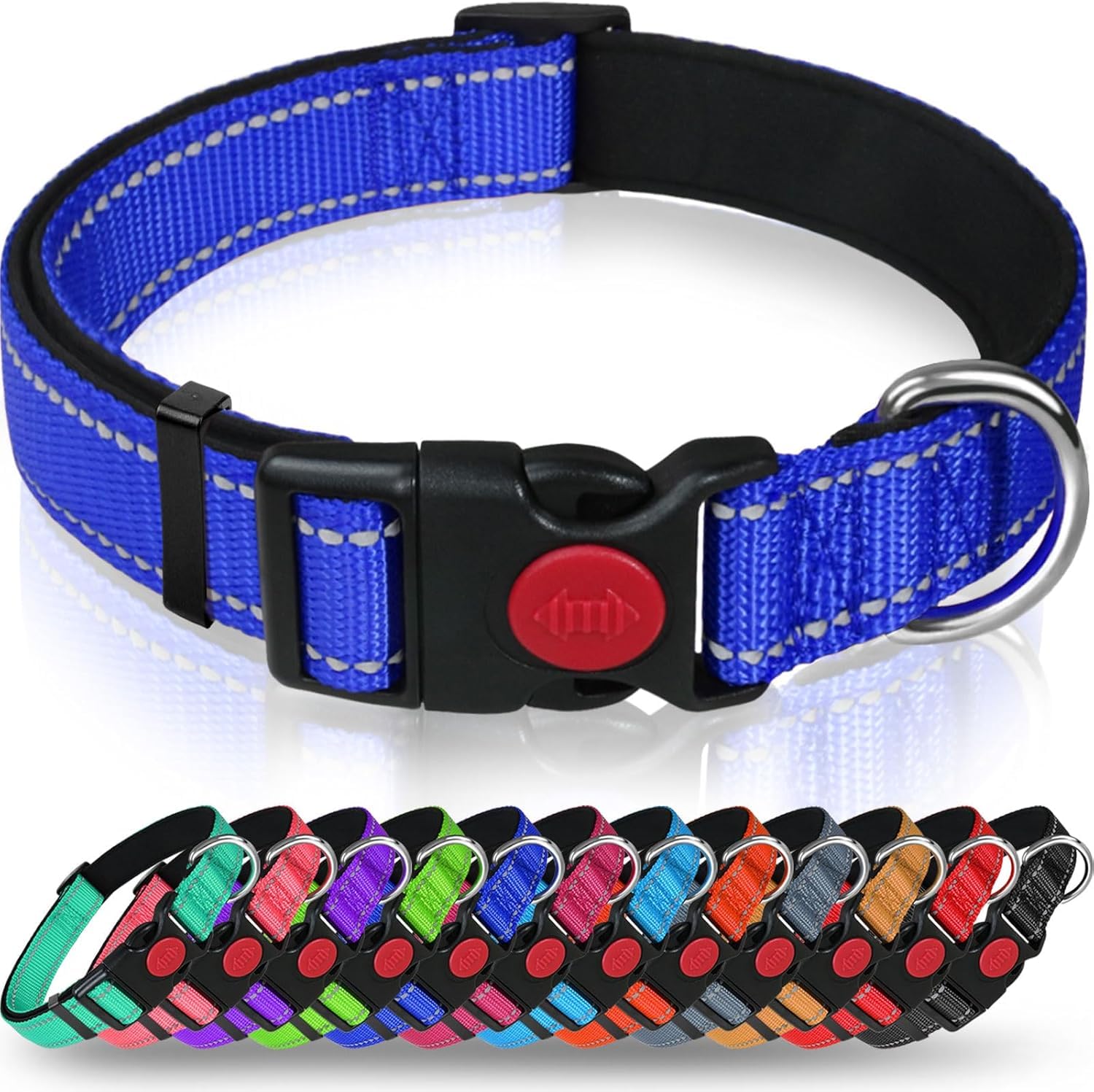 Taglory collare per cani, Imbottito Nylon Regolabile Traspirante Riflettente Collari per Cani di Taglia Media, Blu Scuro