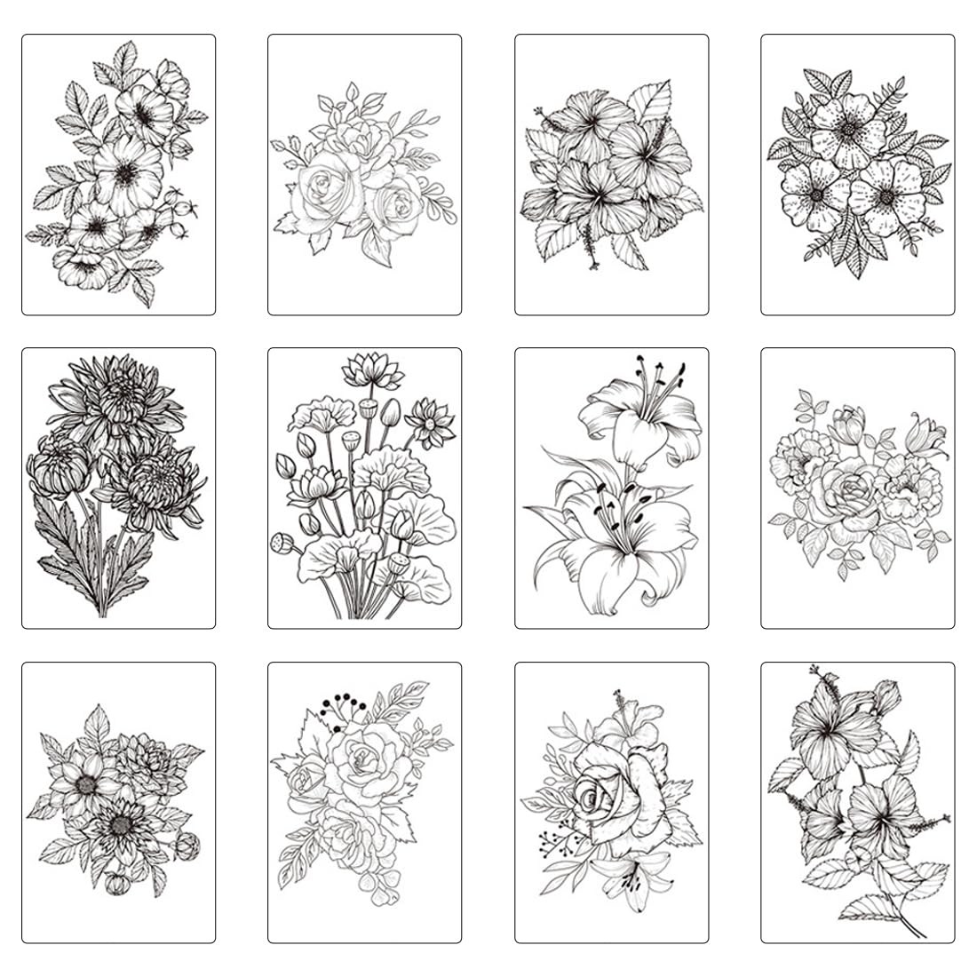 GNHG Tatuajes Temporales Hombres 12 Piezas Realistas Grandes Rosas Negras Mujeres Tatuaje Temporal Arte Corporal Brazos Grandes Peonías Tatuaje Geométrico Pegatinas Adulto Tatuaje Falso Impermeable
