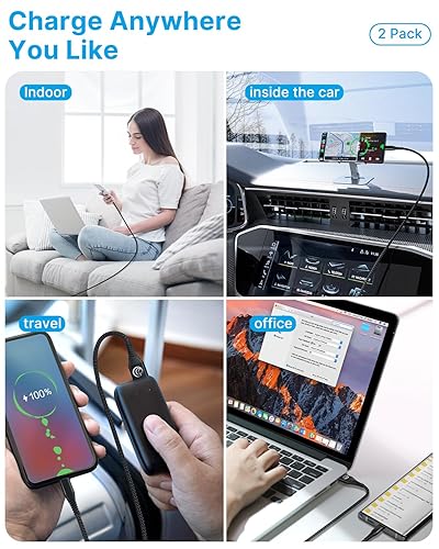 Vista 8 de Cable USB C de 10 pies, paquete de 2 cables de carga USB A a tipo C, cable de carga rápida de 3A para Samsung Galaxy S23 S22 S21 S20 A01 A02s A10e