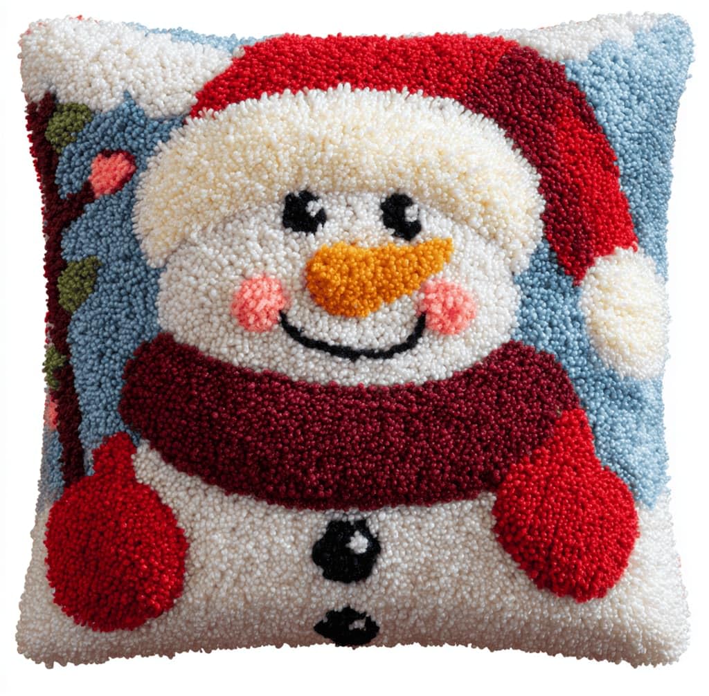 Kitquiver Latch Hook Kits Snowman for Adults,Beginners DIY Latch Hook Cushion Kits and Latch Rug Kits Cross-Stitch Embroidery Cushion Cover for Home Sofa Decoration 17X17 in