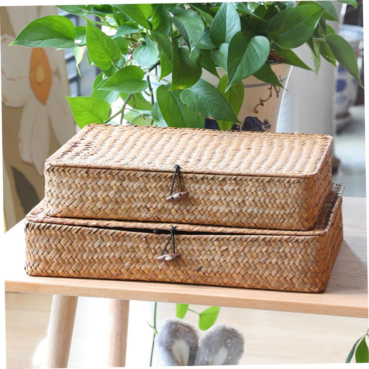 Ciieeo 2pcs Woven Storage Baskets for Organizing Straw Bins for Bedroom Kitchen and Bathroom Versatile Decorative Boxes for Sundries and
