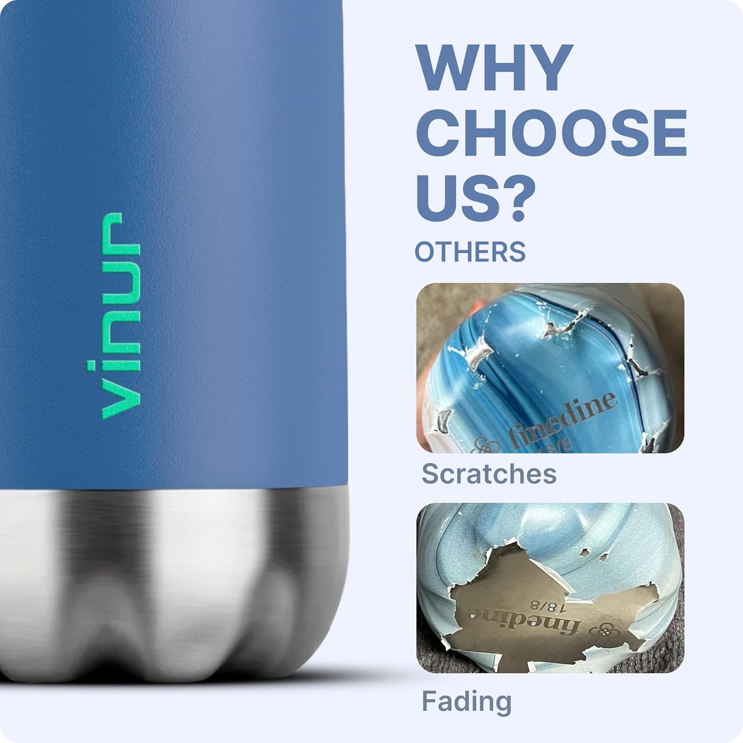 VINUR 9 oz Small Water Bottle for Kids-Stainless Steel Vacuum Insulated Water Bottle for School-Cola Shape Leak Proof Flask with Carry Rope, Royal Blue - Image 7