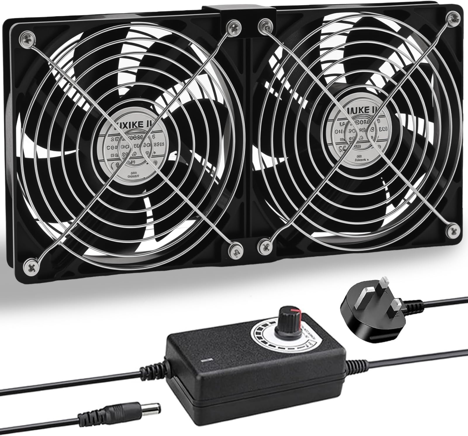 Joycabin 2 x 120mm Computer Fan, Computer Cooling Fan with AC Plug 220V PC Fan DC 4V 5V 12V Adjustable Speed Brushless Cooling Fans for PC, Computer, Server Cabinet, TV Box, AV Cabinet, Router