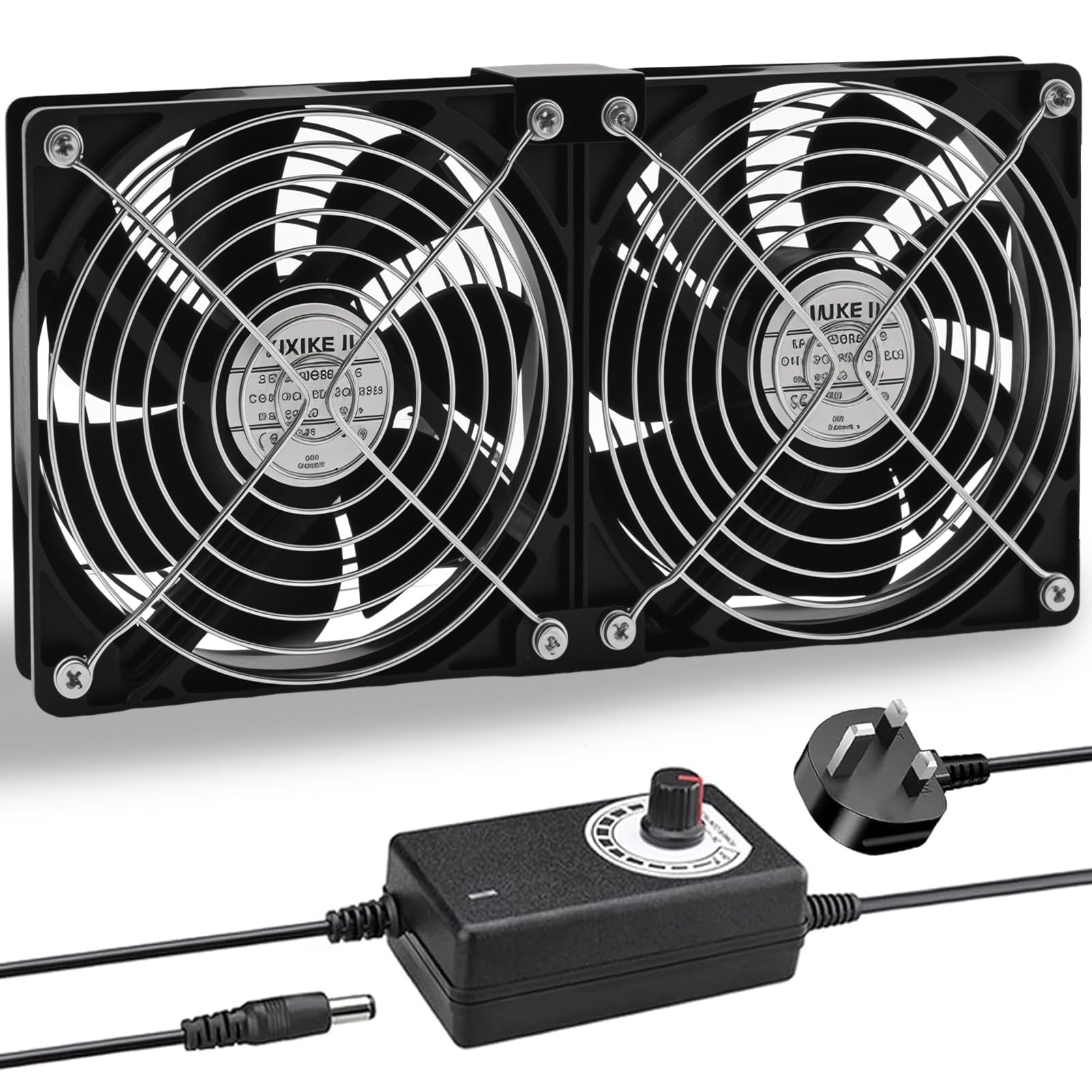 Joycabin 2 x 120mm Computer Fan, Computer Cooling Fan with AC Plug 220V PC Fan DC 4V 5V 12V Adjustable Speed Brushless Cooling Fans for PC, Computer, Server Cabinet, TV Box, AV Cabinet, Router