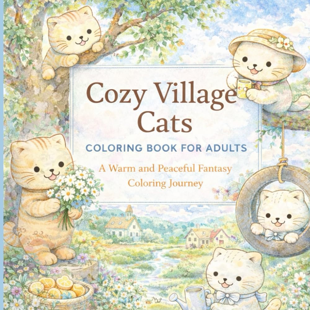 Cozy Village Cats Coloring Book for Adults: A Warm and Peaceful Fantasy Coloring Journey