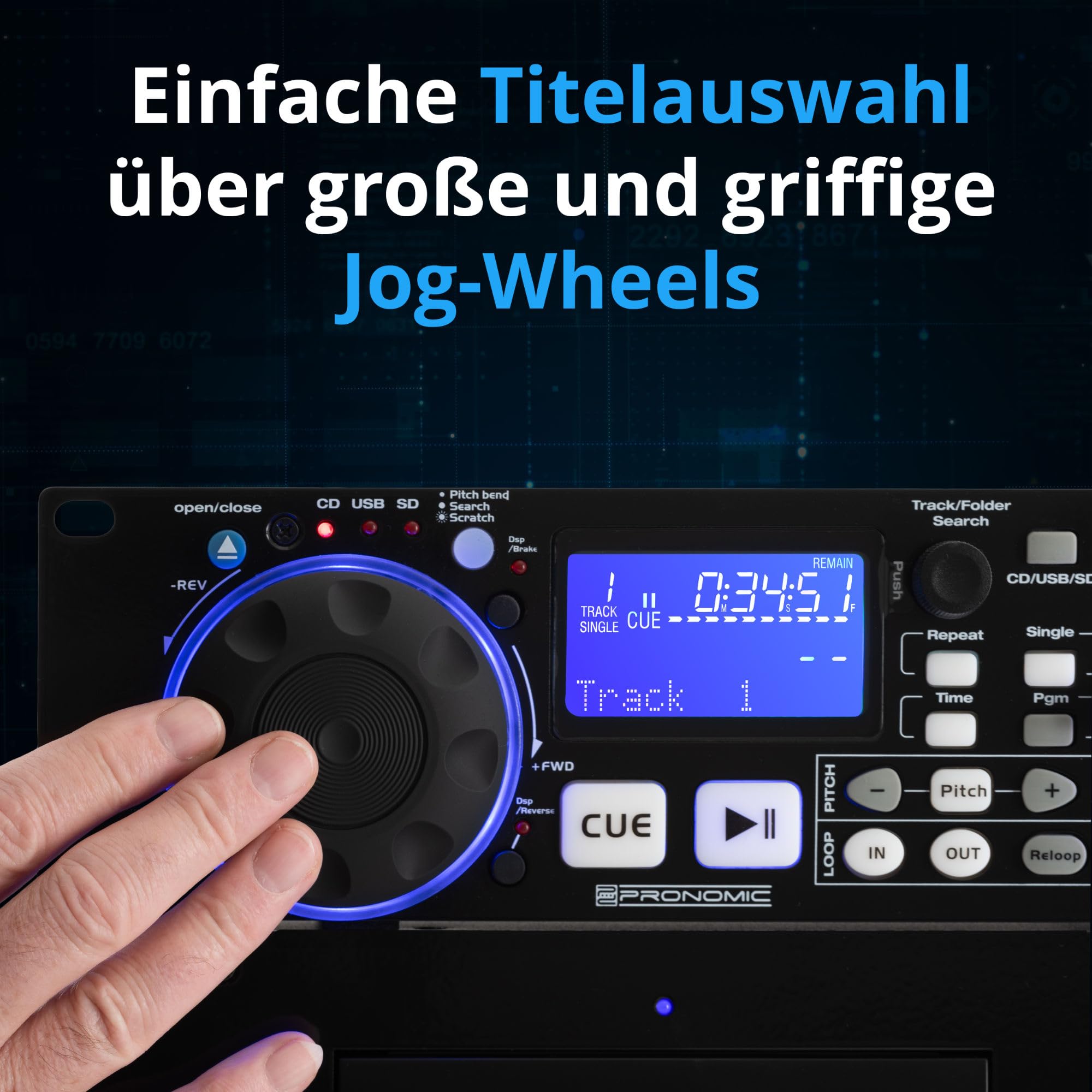Pronomic CDJ-230 Doppel DJ CD Player - Dual CD MP3 Player mit separatem Controller - USB und SD - Pitch Bender und DSP-Effekte - Seamless Loop - 19 Zoll Rackformat - Schwarz