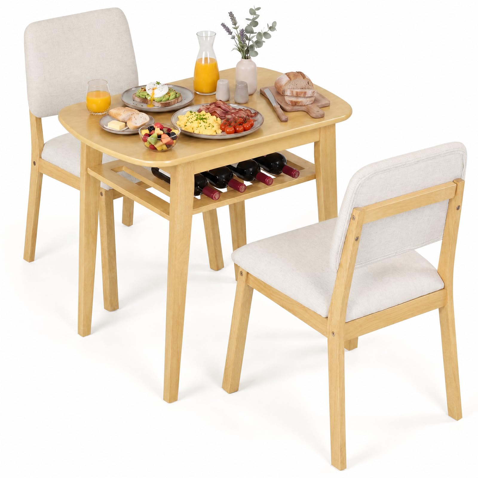 TANGZON 3 Piece Dining Table Set for 2, Small Kitchen Table Set (Natutral)