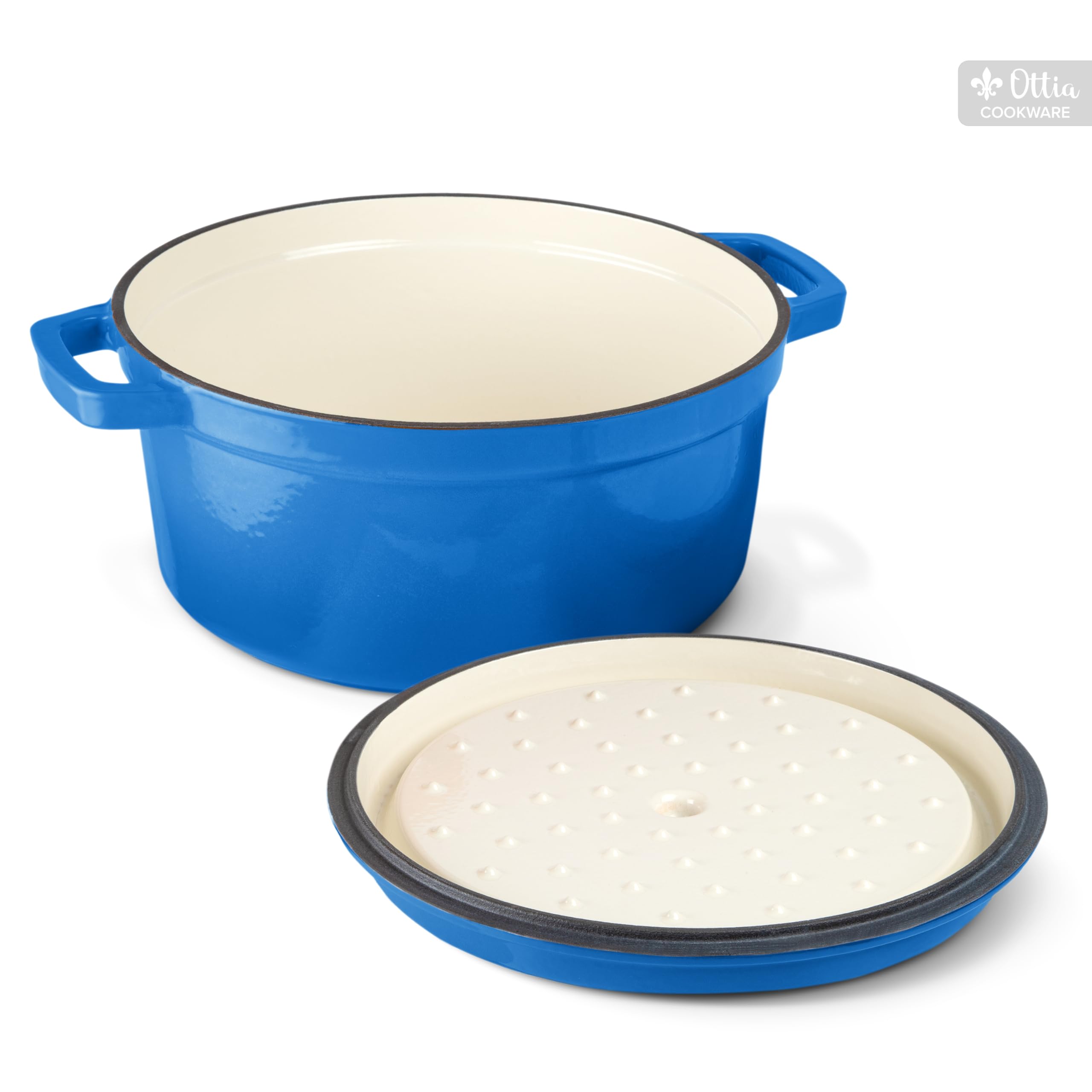 Ottia Pentola in Ghisa, 22 cm, 3 Litri, Smalto Premium, Casseruola per Brasati con Coperchio, Pentola in Ghisa, Dutch Oven, Teglia per Pane, Pentola per Pane, Adatta a Tutti i Tipi di Piano di Cottura