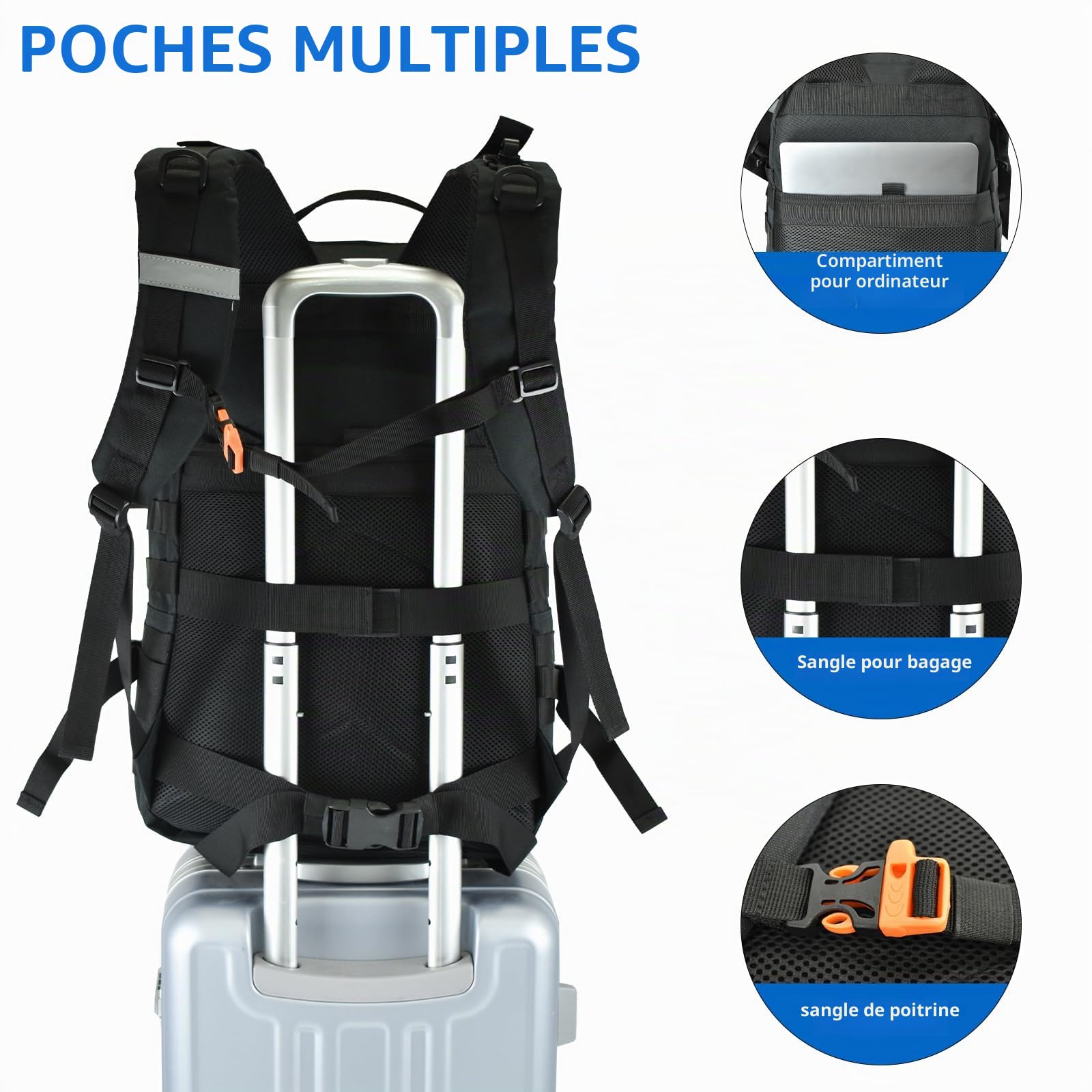AUMTISC Sac à dos tactique militaire, 35 l, avec 3 poches Molle, protection contre la pluie et porte-bouteille d'eau