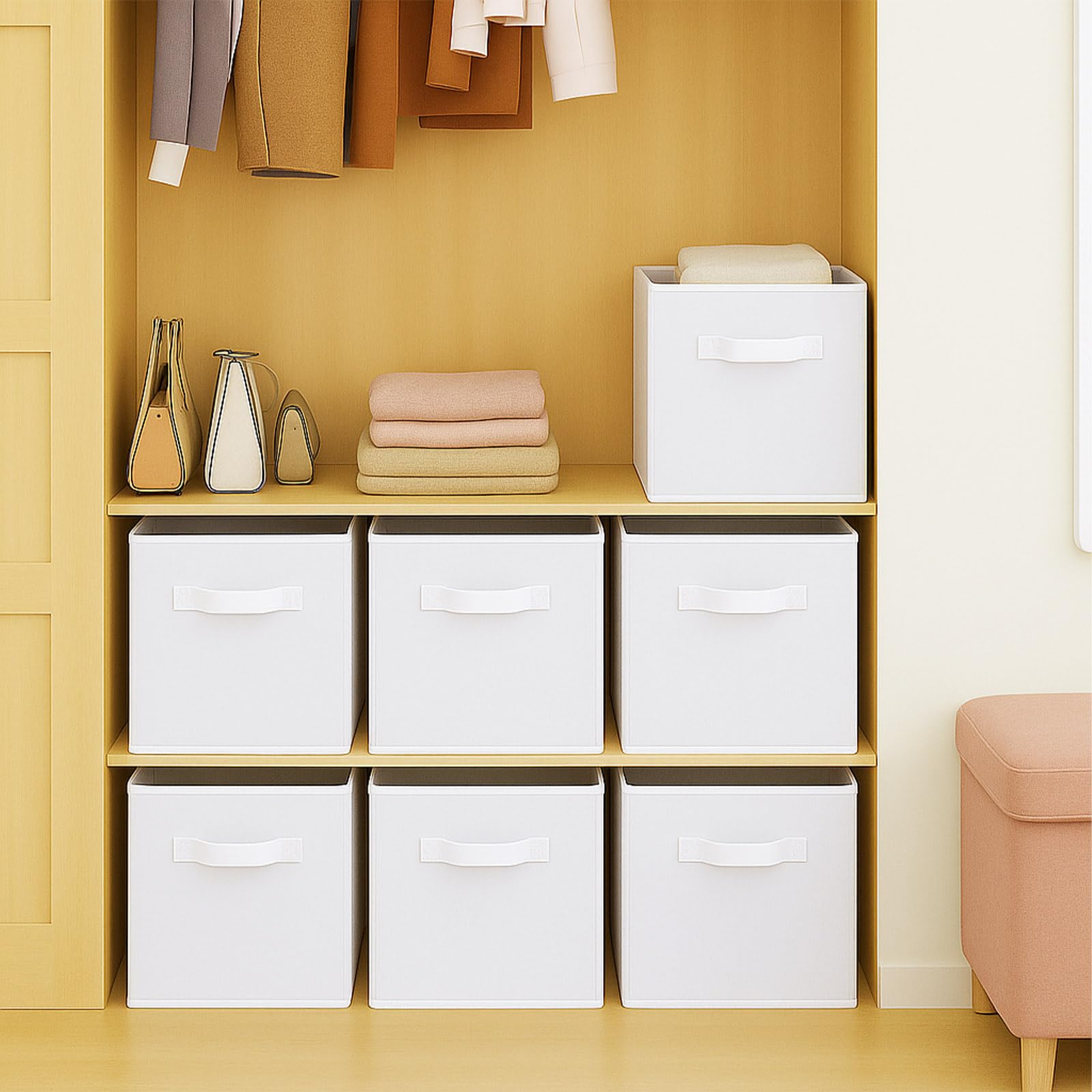powerking Storage Bins, 2 Pack Foldable Fabric Storage Cubes And Cloth Storage Organizer Drawer for Closet And Toys Storage White - Image 2