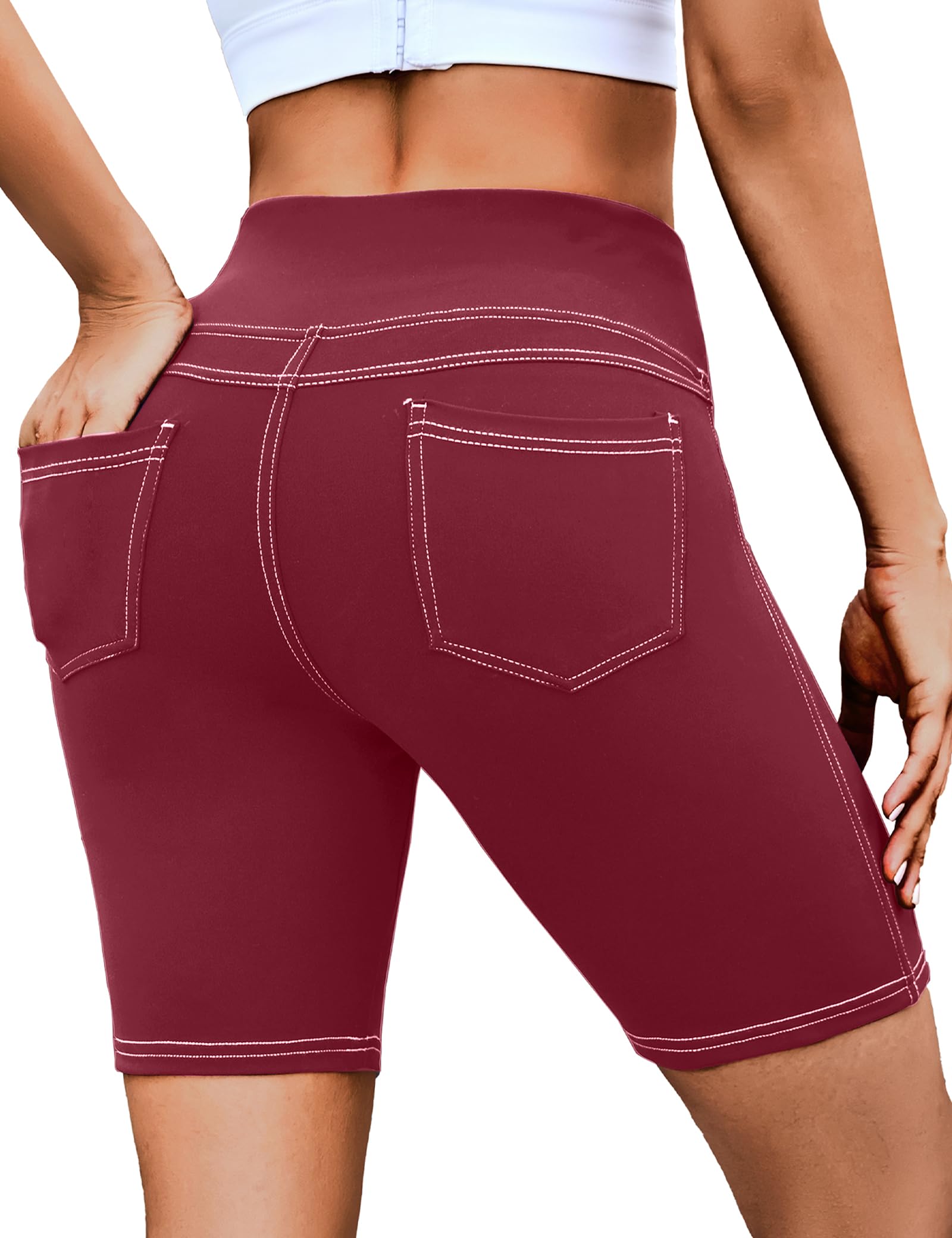 VOOVEEYA 5"/8" High Waisted Yoga Biker Shorts with Pockets for Women - Butt Lifting Workout Spandex Booty Gym Shorts